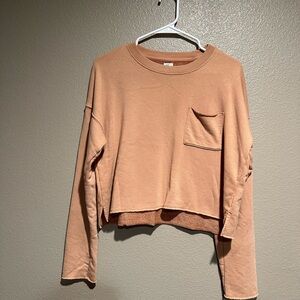 Aerie Pink Long Sleeve Boxy Crop Sweatshirt